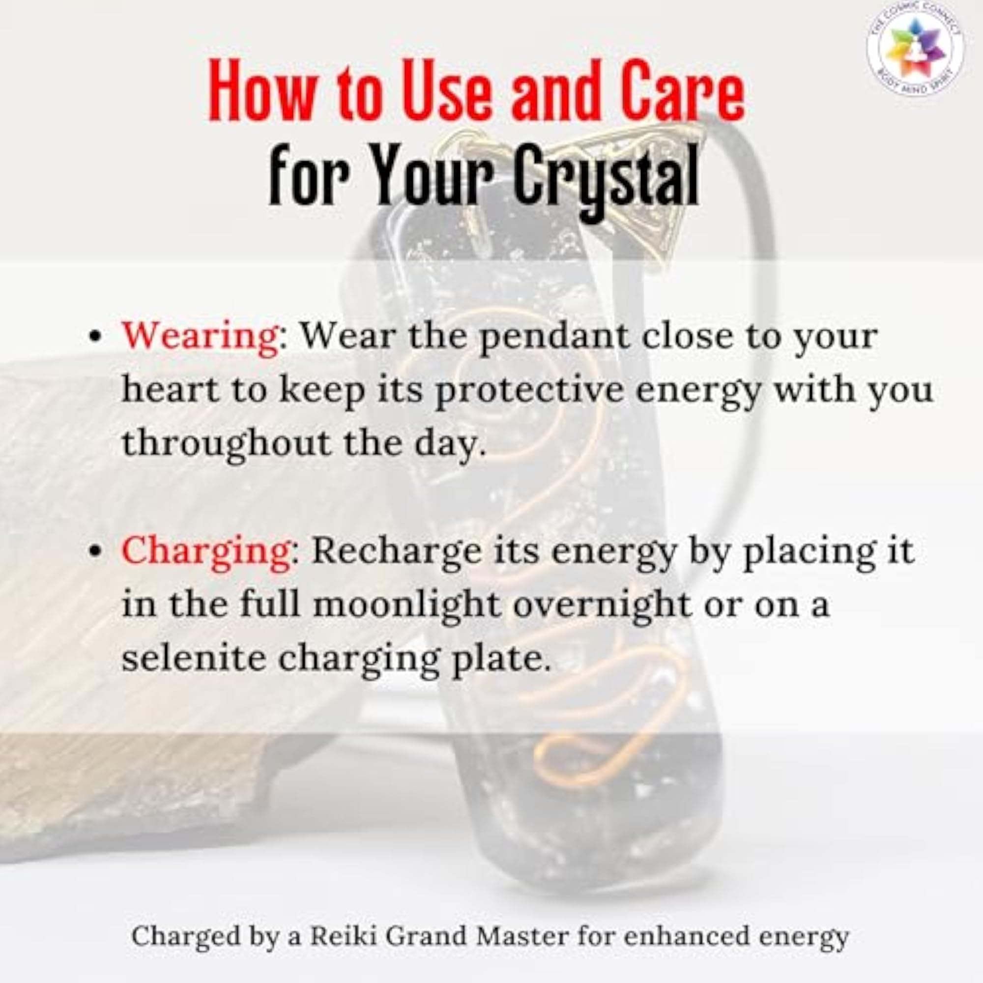 Black Tourmaline Crystal Orgonite Pendant with Power Symbol